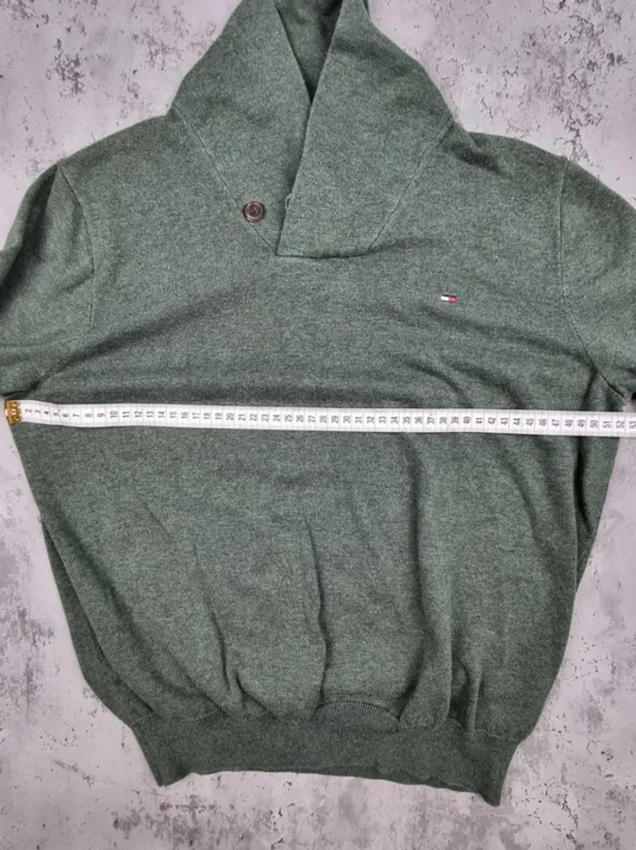 Pull fin col châle Tommy Hilfiger vert – Taille M Homme (mesures en photos) - photo numéro 10