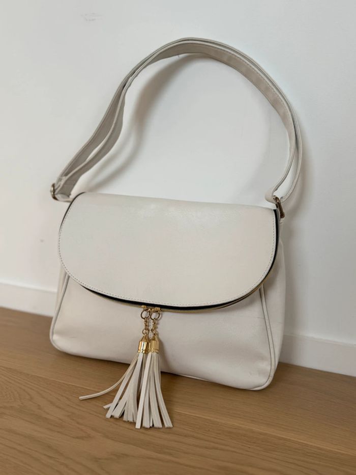Sac blanc chaînes doré or zip bandoulière réglable à main borsa bolsa bag Zak handbag Bolso - photo numéro 5