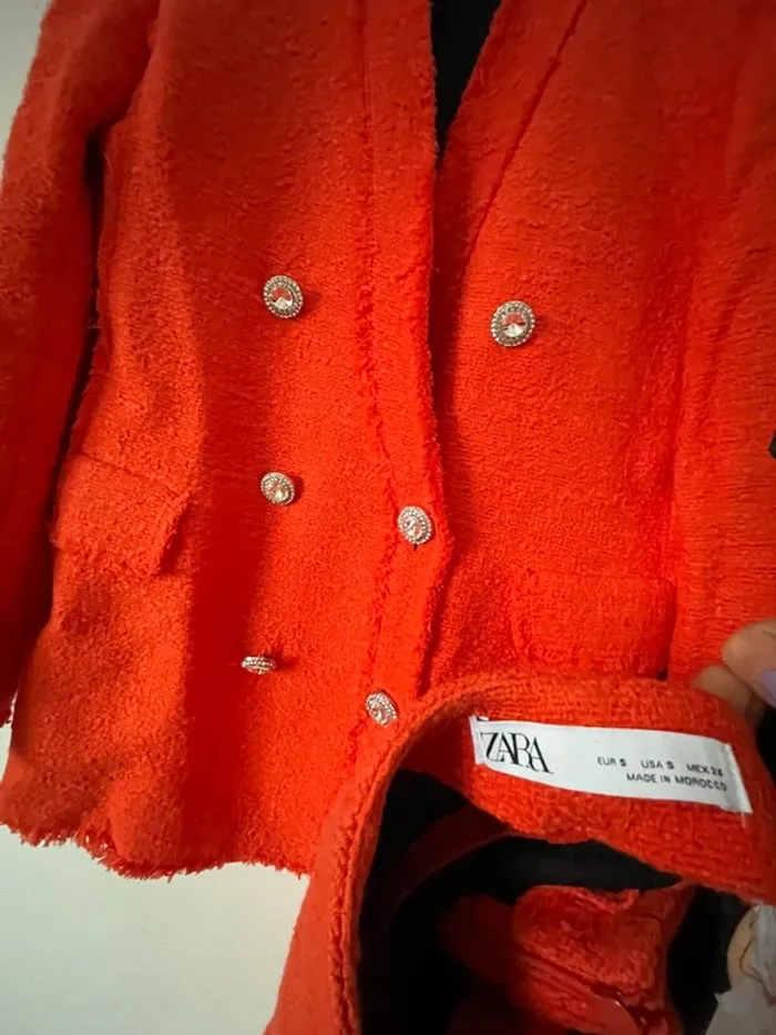 Ensemble tailleur Zara tweed veste blazer + jupe en taille S - photo numéro 12