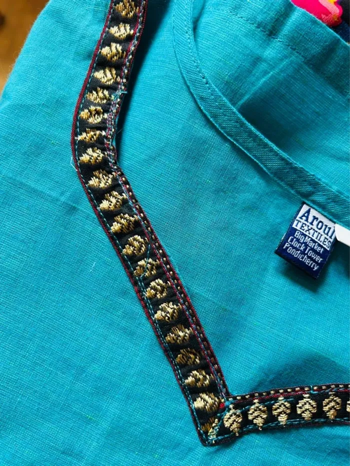 🩵🦋Blouse artisanale T.36 indienne bohème chic ethnique Bohemian Pondicherry cotton blouse🦋🩵 - photo numéro 13