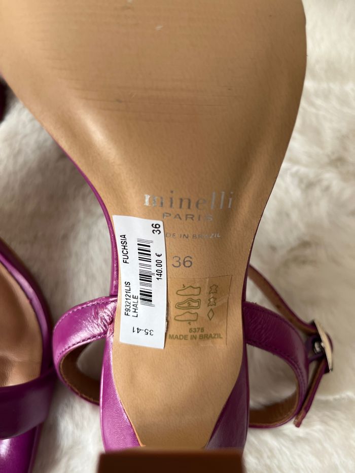 Sandales Minelli en cuir violette fuchsia pointure 37, talons 9 cm - photo numéro 6