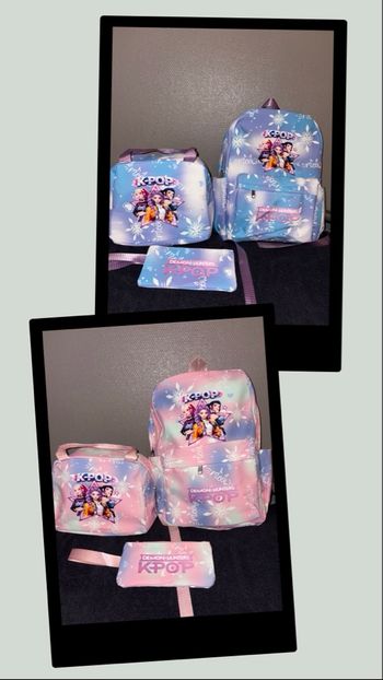 Ensemble 3 pièces sac à dos, sac à collation et plumier assortis KPOP Demon Hunters NEUF