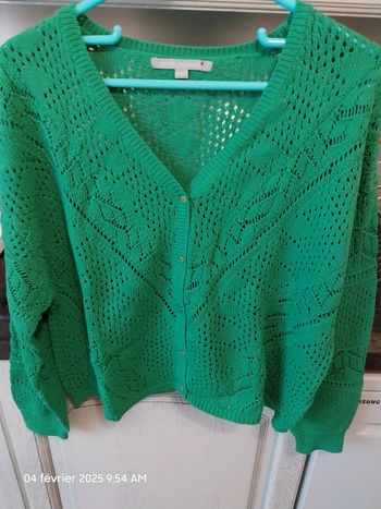 Gilet col V, maille ajourée couleur vert - taille 46/48 - Blancheporte