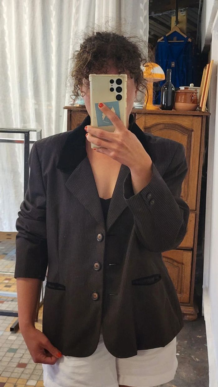 Magnifique blazer vintage en laine et velours - photo numéro 2