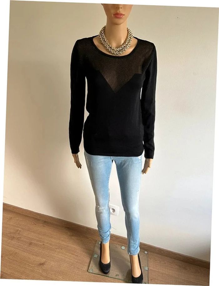 Pull noir pailleté à manches longues An'ge taille unique TBE - photo numéro 3