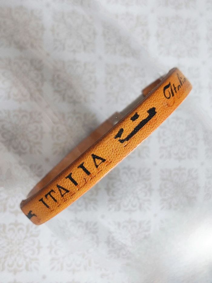 Bracelet en cuir jaune moutarde noir Italie 🇮🇹 Fabrication Artisanale - 19cm