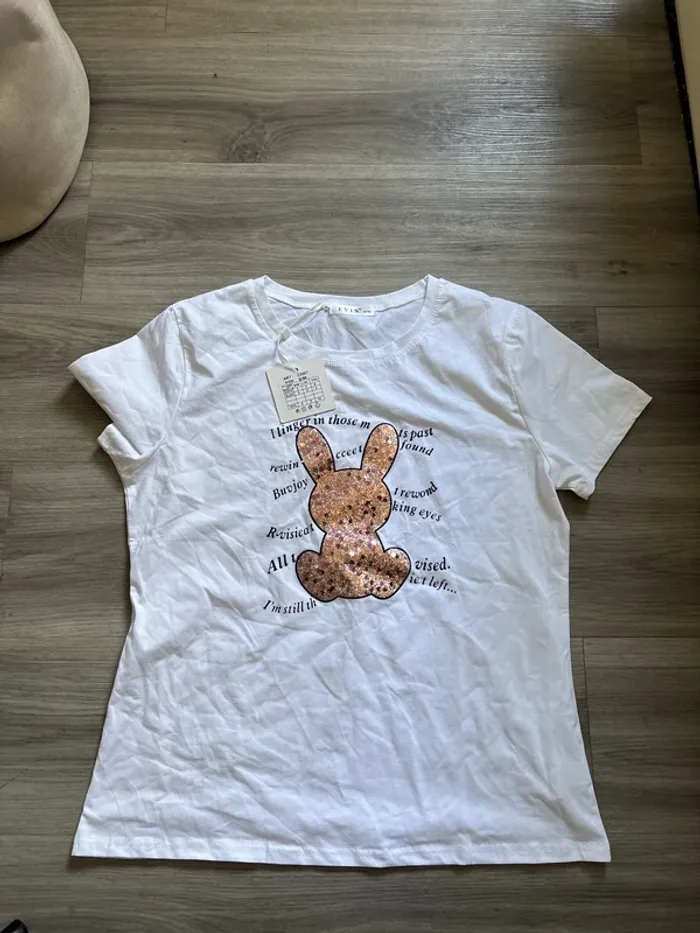 T-shirt lapin strass rose