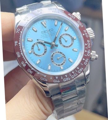 ✅NeUF MAGNIFIQUE MONTRE MARQUE SElKO CHRONOGRAPH DAYT0NA ICE BLUE TlFFANY DIAL 40MM VERRE SAPHIR MOU