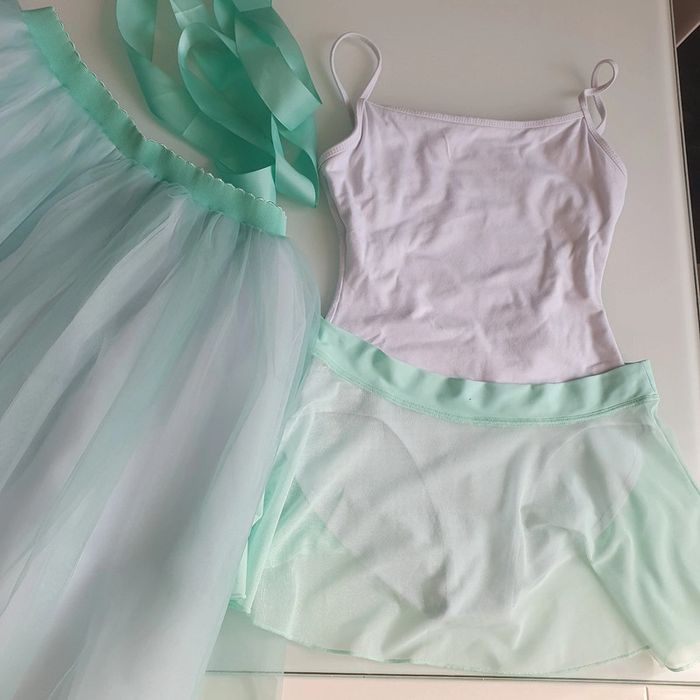 Justaucorps brassière+ tutu long vert d'eau