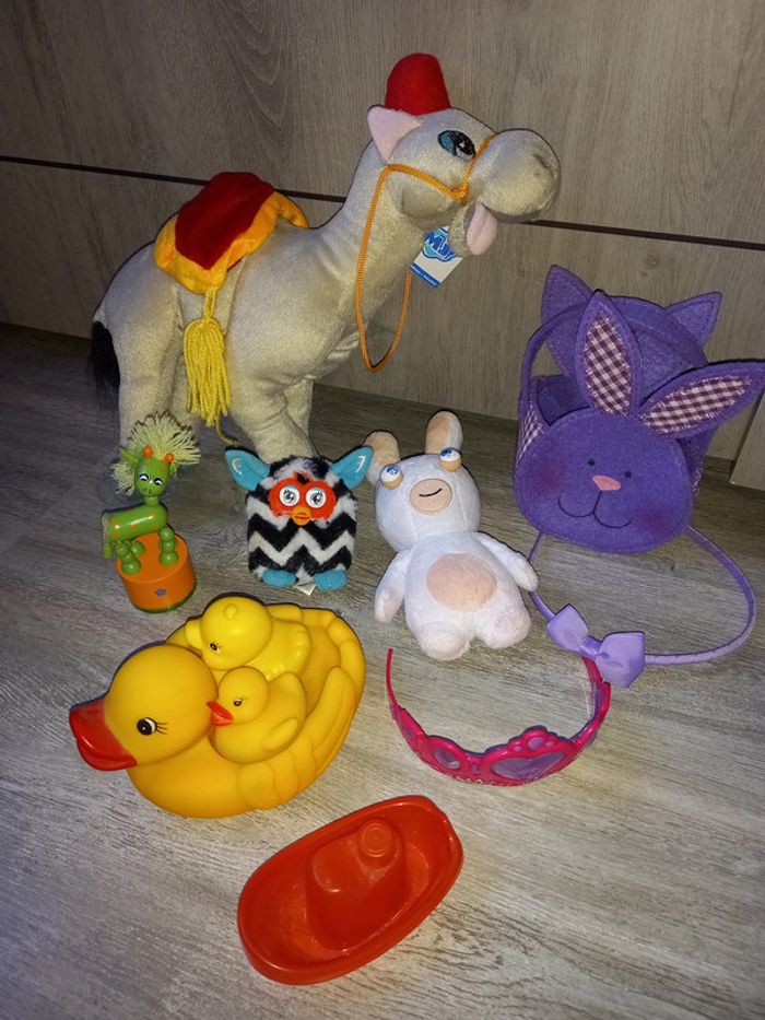 lot jouet bain peluche serre tete sac lapin