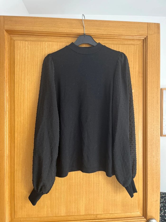 Pull fin noir slim manche transparente plumetis S