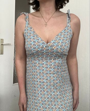 Robe longue motif fleuri bleu blanc jaune noir Rosa Fashion M