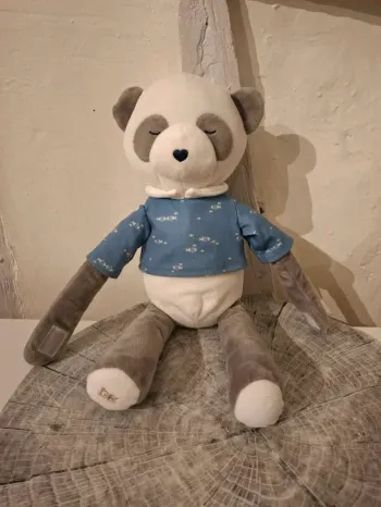 Doudou Peluche ours panda blanc gris - Obaïbi