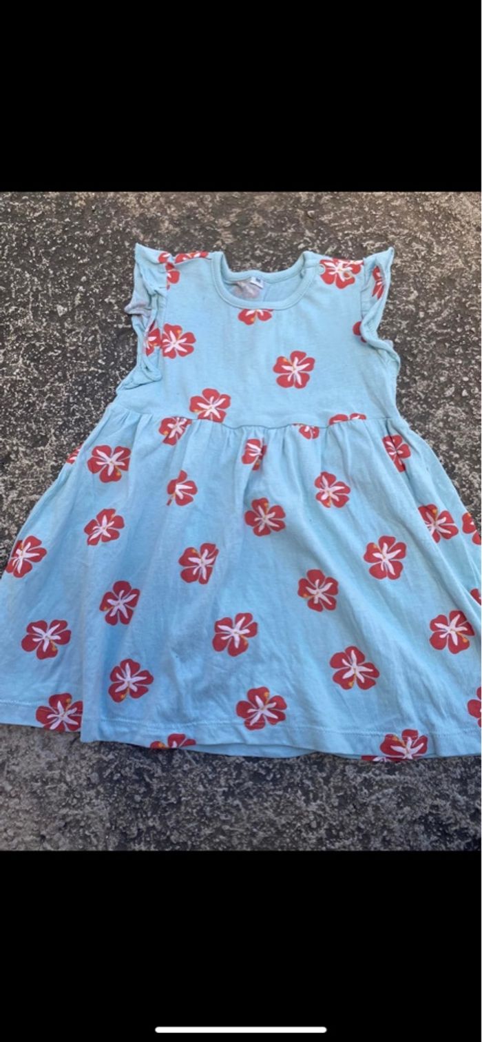 Robe été bleu à fleurs corail neuve