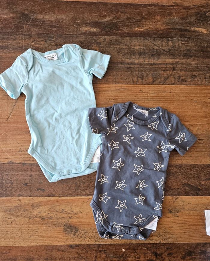 Lot de 2 bodies manches courtes bébé garçon 1 mois 3 mois