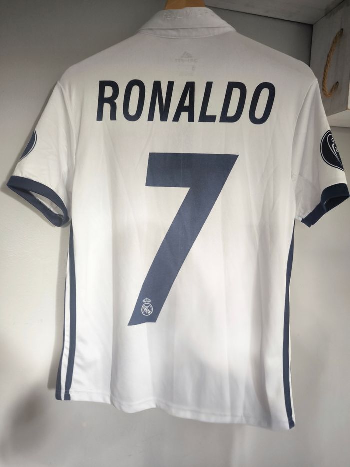 T-shirt polo Blanc Real Madrid 2016 Ronaldo Adidas taille M - photo numéro 6