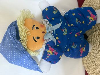 Doudou tissu Lutin Chiffon bleu imprime Clown 48 cm double face