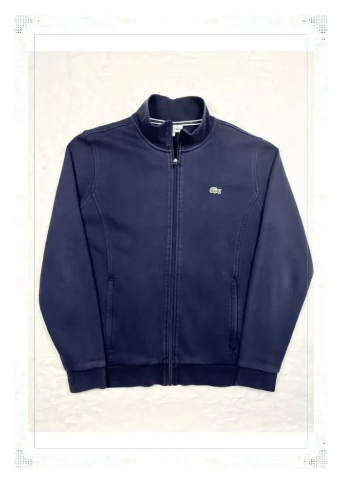 Lacoste veste bleu marine homme taille L coton zip sans capuche - photo numéro 2
