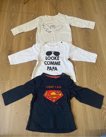Lot 3 teeshirts manches longues 12mois mixte