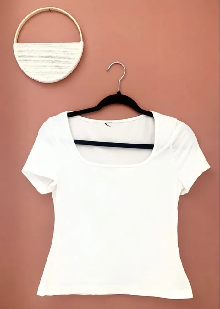 T-shirt blanc col carré – Shein – Taille S