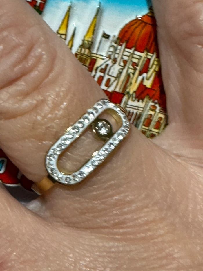 Bague réglable acier inoxydable or épingle fermée et cristaux - photo numéro 3