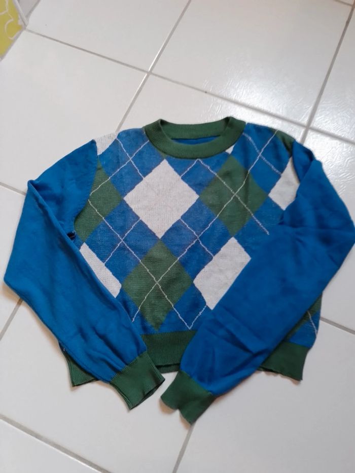 Pull femme croq top à carreaux vert et bleu Shein - photo numéro 7