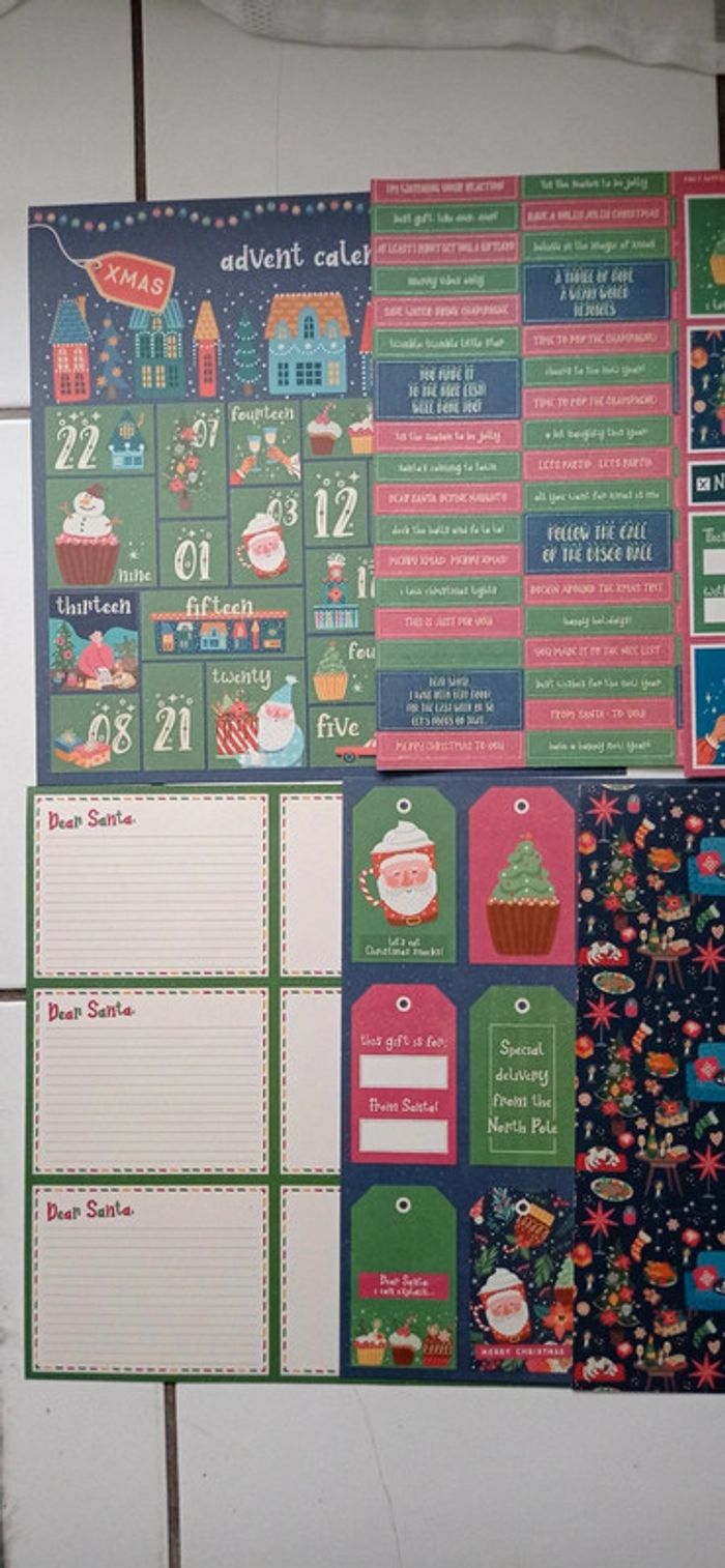 Lot de 7 feuilles scrapbooking Noël bleu vert et rouge - photo numéro 2