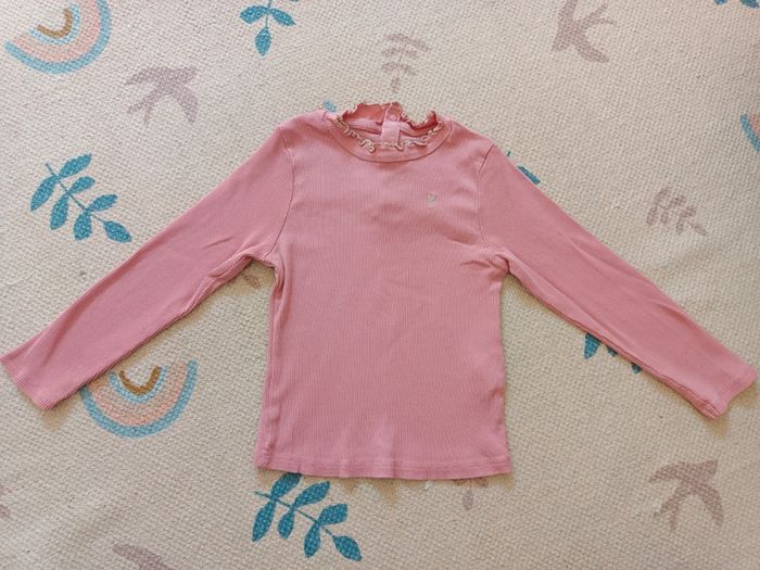 T-shirt coton côtelé rose obaïbi 36 mois coeur doré