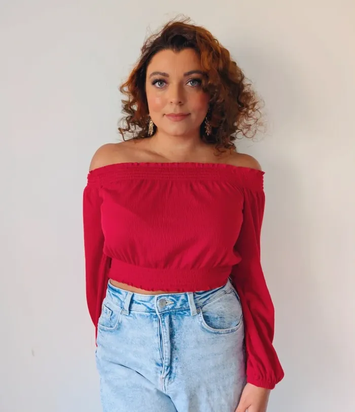 Blouse rouge épaules nues élastique bohème chic H&M Taille 34 - photo numéro 2