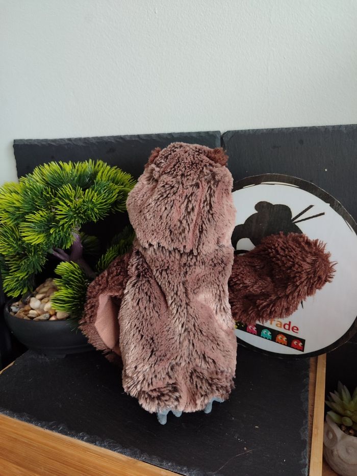 doudou marionnette hibou ikea marron beige gris chouette Jaune Orange 3443 - photo numéro 2