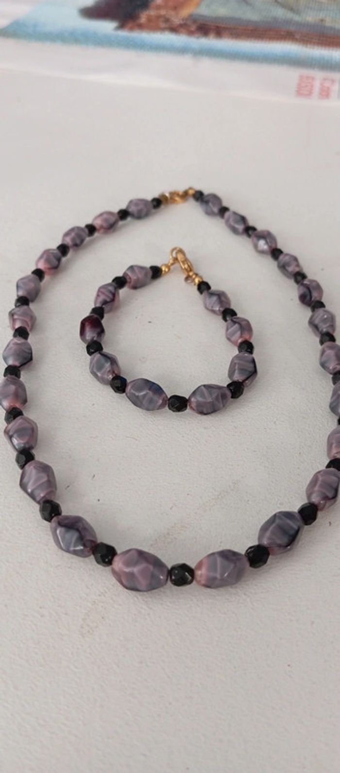 Parure collier bracelet purple en pierre - photo numéro 2