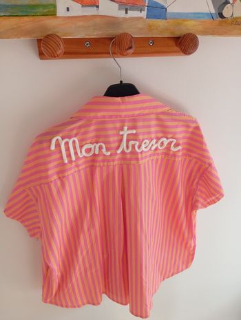 Chemise brodé trésor rose orange coton taille L XL 