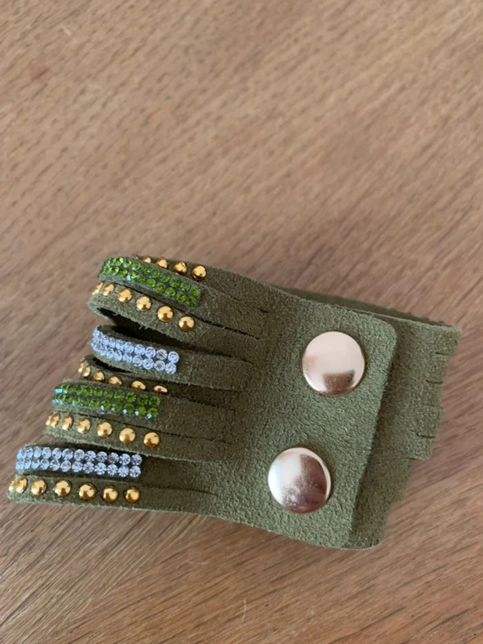 Bracelet multi-rangs kaki et doré - photo numéro 3