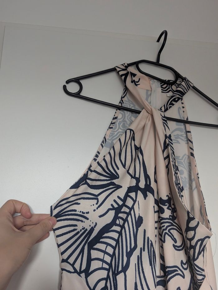 Robe longue dos nu SHEIN – imprimé bleu marine sur fond beige – taille M – neuve sans étiquette - photo numéro 4