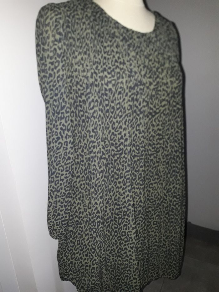 Robe plissé permanent imprimé léopard noir et kaki J&L T 36 38 - photo numéro 2