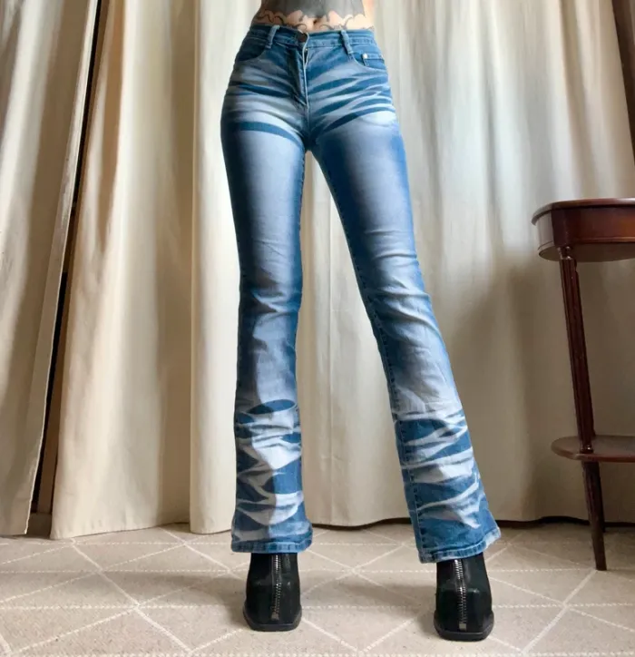 Jeans évasé y2k effet delavé Bratz denim Coquette vintage - Taille S - photo numéro 2