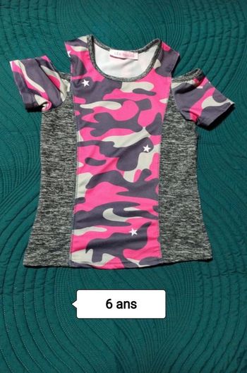 T-shirt gris et rose 6 ans