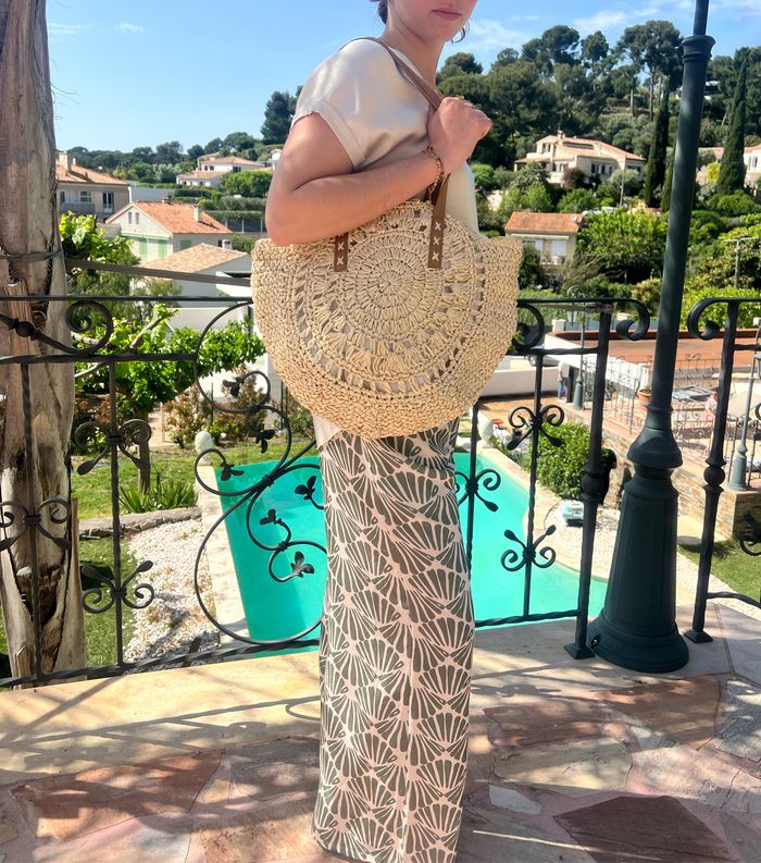 Sac rond en paille - Plage - Beige/crème - photo numéro 3