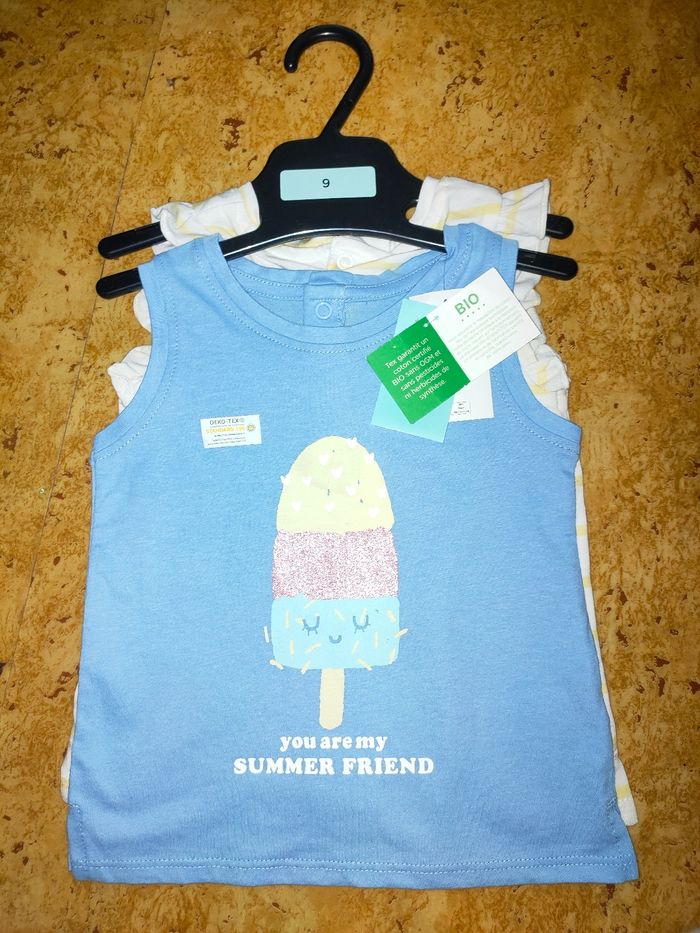 Lot 2 débardeur bébé fille taille 9 mois neuf Tex