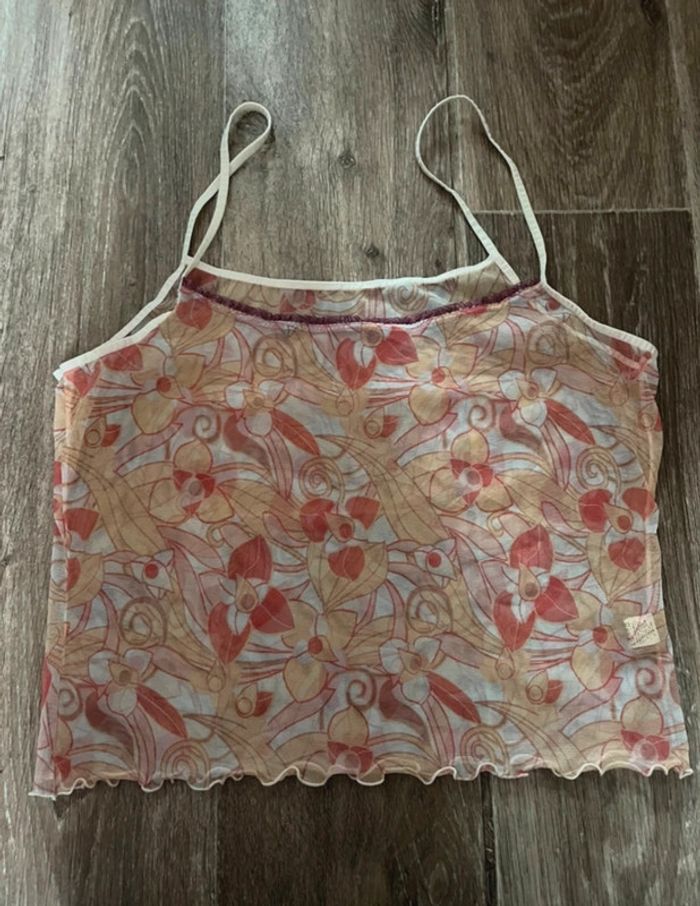 Débardeur transparent avec des fleurs, orange, Dim, L
