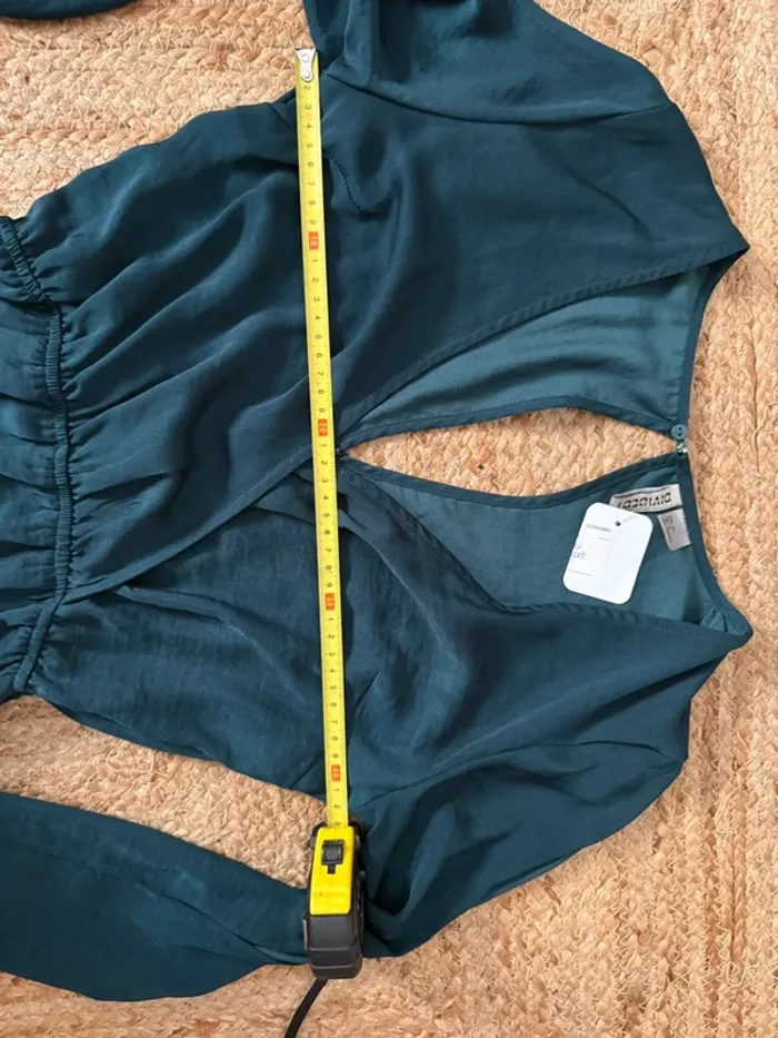 Combishort fluide satiné vert canard/bleu pétrole -Taille 34 - photo numéro 4