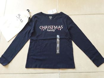 T-shirt marine NOËL fille 8 ans KIABI NEUF