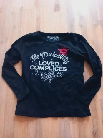 T-shirt noir manches longues fille Complices – 5/6 ans