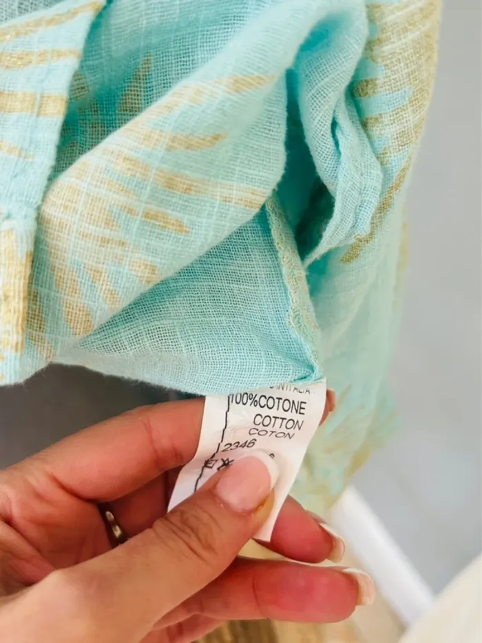 Blouse tout en coton bleu vert avec motifs dorés - photo numéro 6