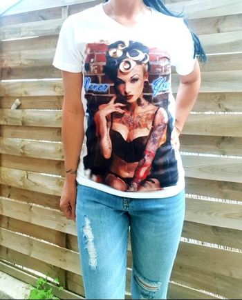 Tee-shirt Shut Up pin-up punk rock vintage tatoo tatouage