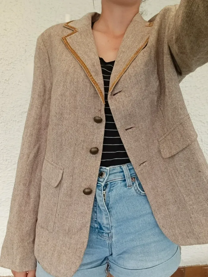 Veste blazer vintage avec laine beige Together taille 46 - photo numéro 2