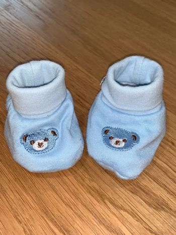 Chaussons montants bébé garçon Noukie´s Bleu marron blanc  Visuel tête d’ours