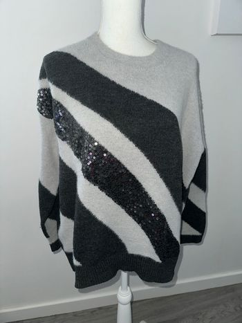 Pull oversize en angora synthétique noir et gris Vintage T40 L