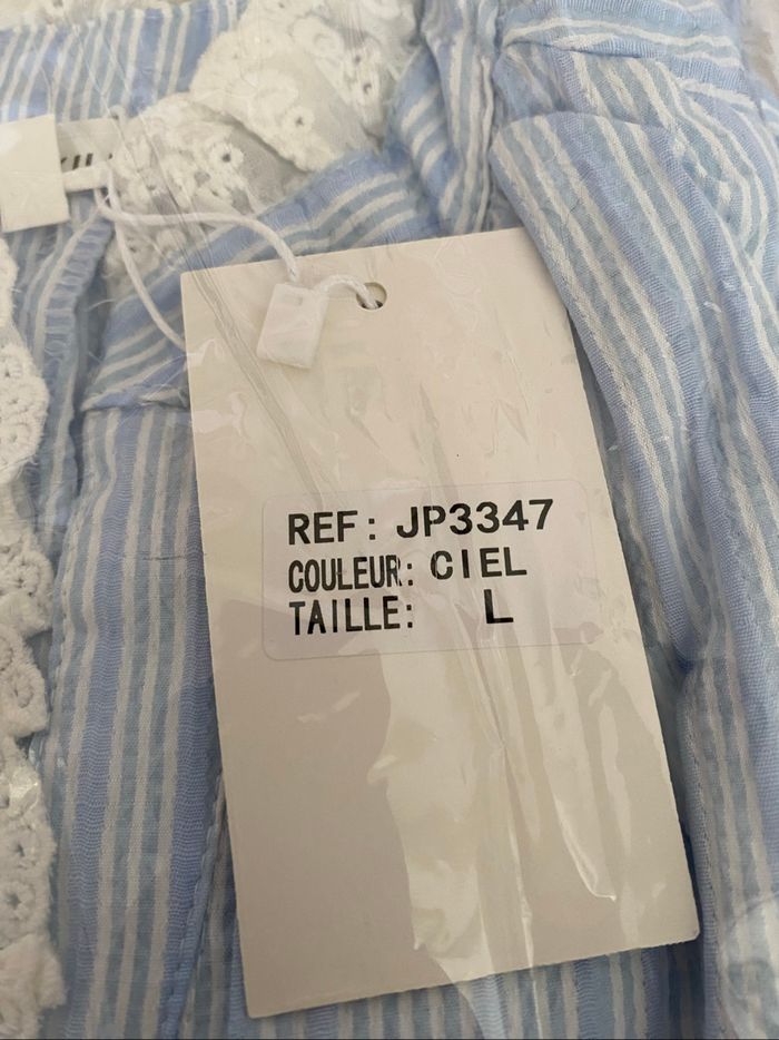 Chemise rayée bleu/blanc avec dentelle – Taille L – Neuve avec étiquette - photo numéro 8