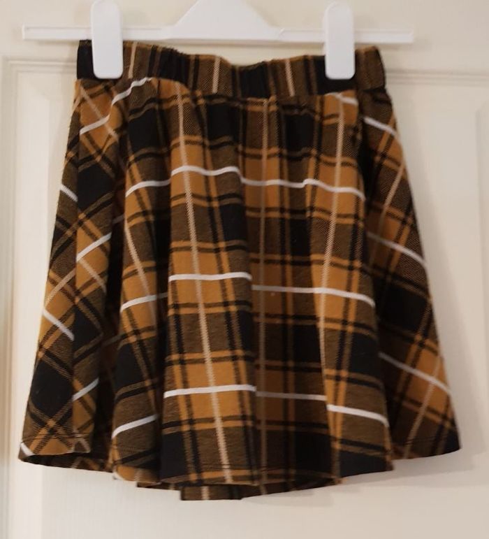 jupe tissu écossais jaune moutarde noir blancTaille 10/12ans